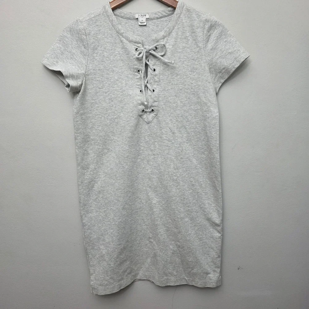 J.Crew T-Shirt Dress Womens XS Grey Casual Lace-Up Grommet‎ Shift Comfort Preppy
